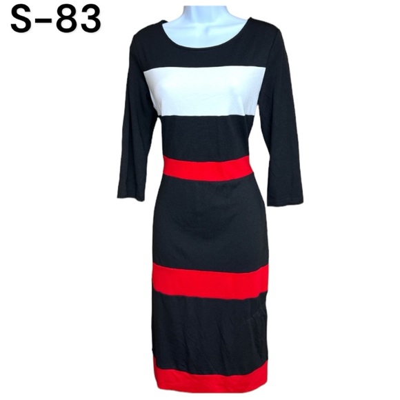 Woosea Dresses & Skirts - Sz Large Woosea 3/4 Sleeve Black Red White Dress NWT